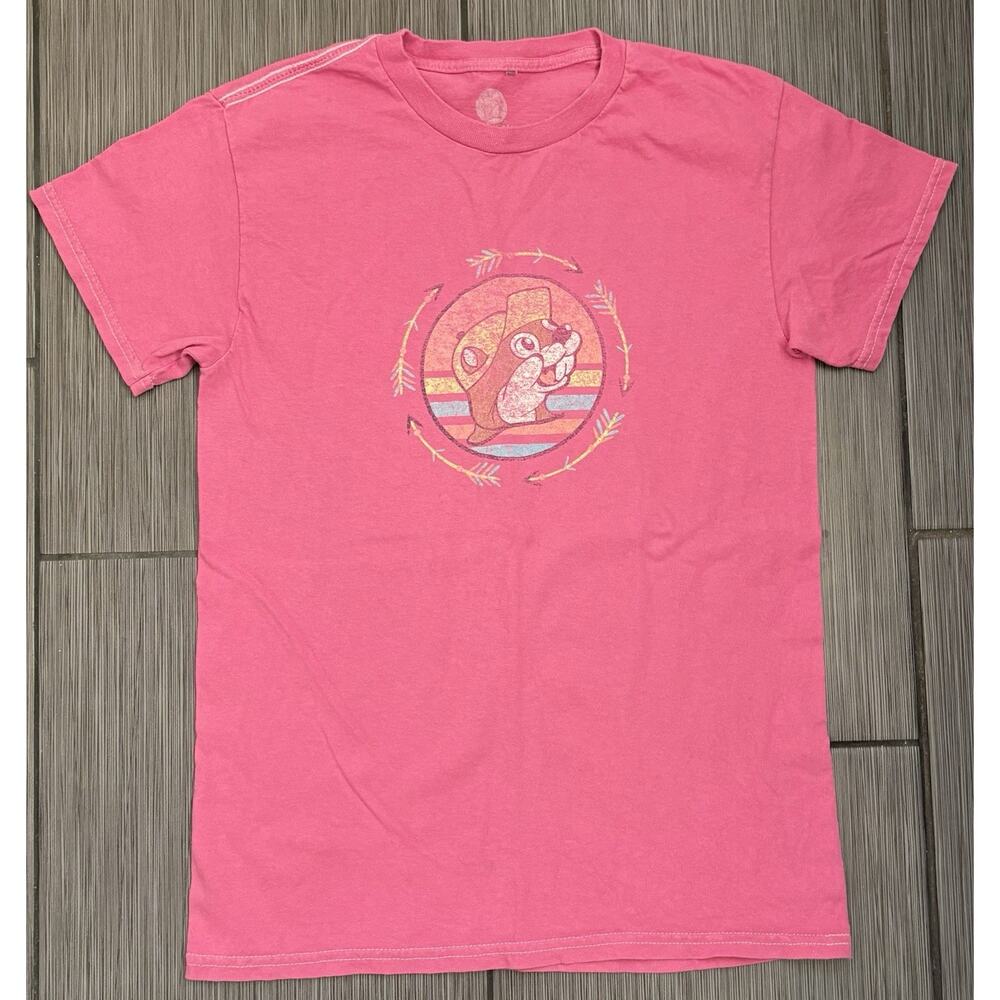 Buc-ee’s Women’s Pink Short Sleeve Double Sided T-shirt Size Small Dogs